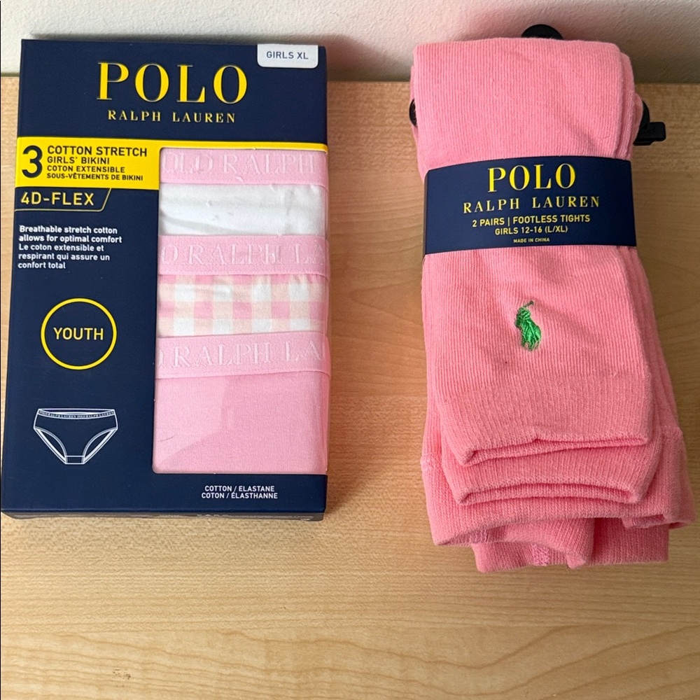 Ralph Lauren Pink Footless Logo Tights and 4D Flex 3 Pair Bikini Panties